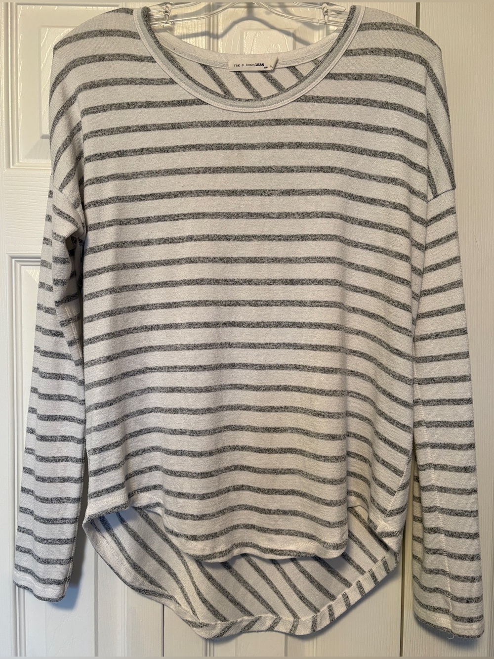 rag & bone/JEAN Hudson Striped Long Sleeve Knit Top White Gray Small S